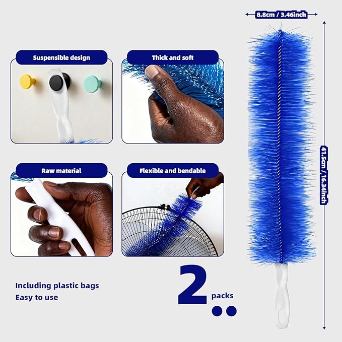 12PCS Fan Cleaner Kit, Cleaning Brush Set with Flexible Fan Blade Cleaner, Crevice Brushes, Duster & Sponges for Ceiling, Vent Blades - Home Appliance Cleaning Tools