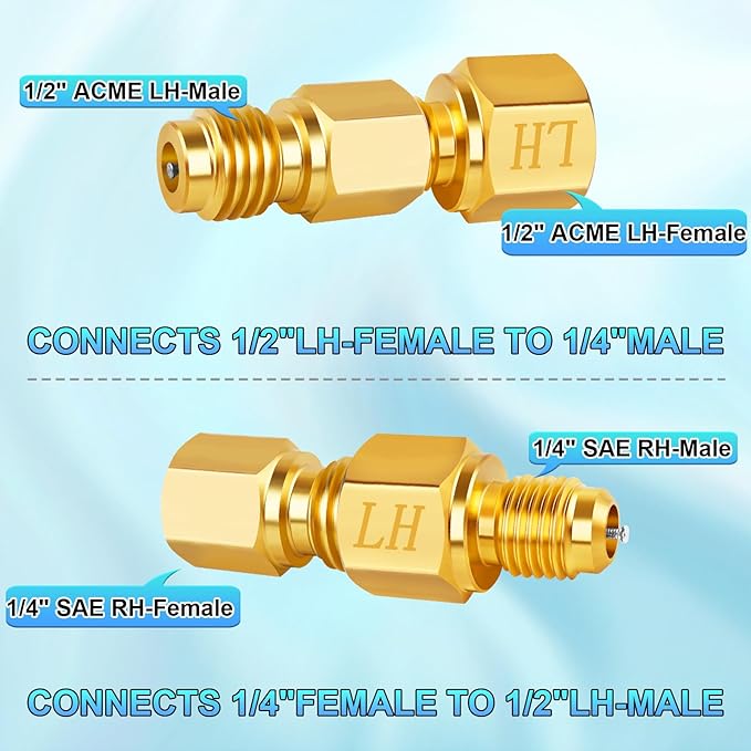 Boltigen R1234YF Refrigerant Tank Adapters, R12 to R1234YF Adapter Connector, 1/2 LH to 1/4 Flare R1234YF Vacuum Pump Adapter Fittings with Valve Core Remover