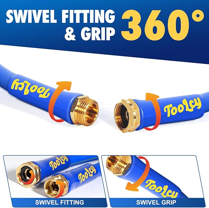 TOOLCY Garden Hose 25 ft x 5/8", Water Hose Heavy Duty, All-weather, Leakproof, Durable Gardening Hose with Swivel Male & Female Fittings, Lightweight Garden Hoses for Yard, Outdoor, Lawn