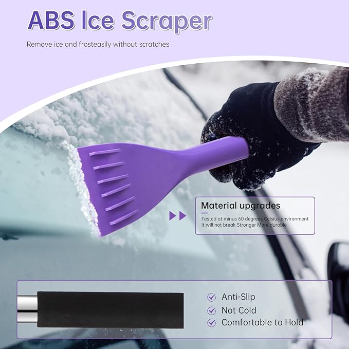 49.2inch Ice Scraper with Snow Brush, Ice Scrapers for Car Windshield,Extendable Snow Removal Tool for Car Window with Foam Grip,360° Silicone Brush Head for Car Auto Truck SUV (Purple)