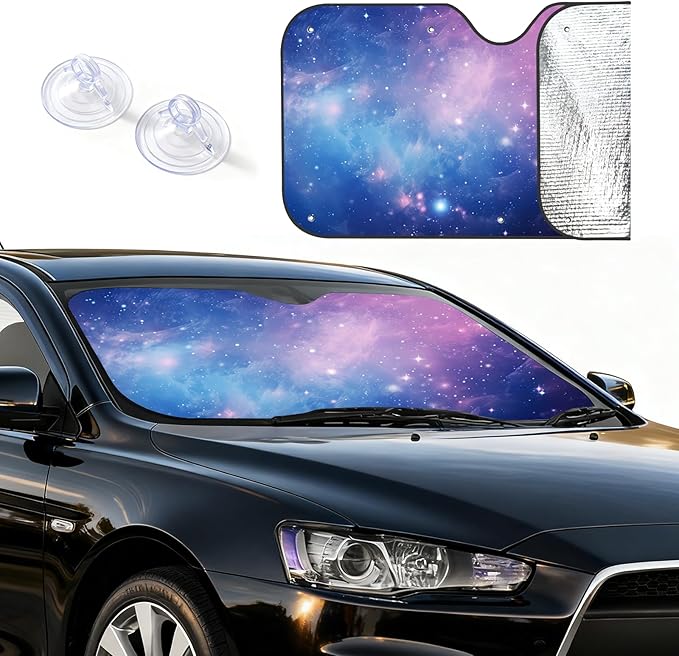 Custom Car Windshield Sun Shade, Design Your Own Image or Text, Keeps Vehicle Cool, Personalized Foldable Front Window Visor Reflective UV Protector Aluminum Foil Sunshield