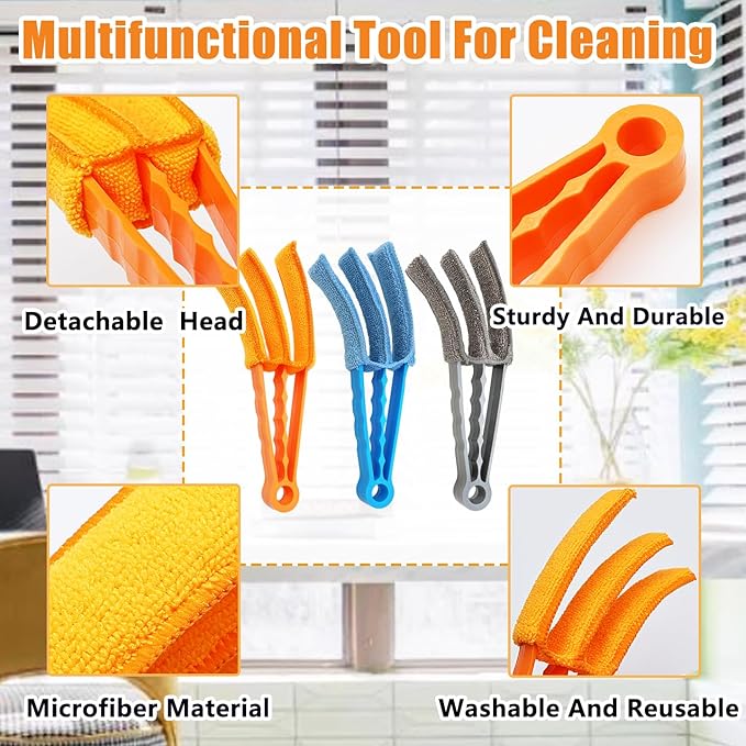 3 Pack Microfiber Feather Duster with 6 Microfiber Sleeves, Window Blind Cleaner, Blind Duster, Blinds Cleaning Tools