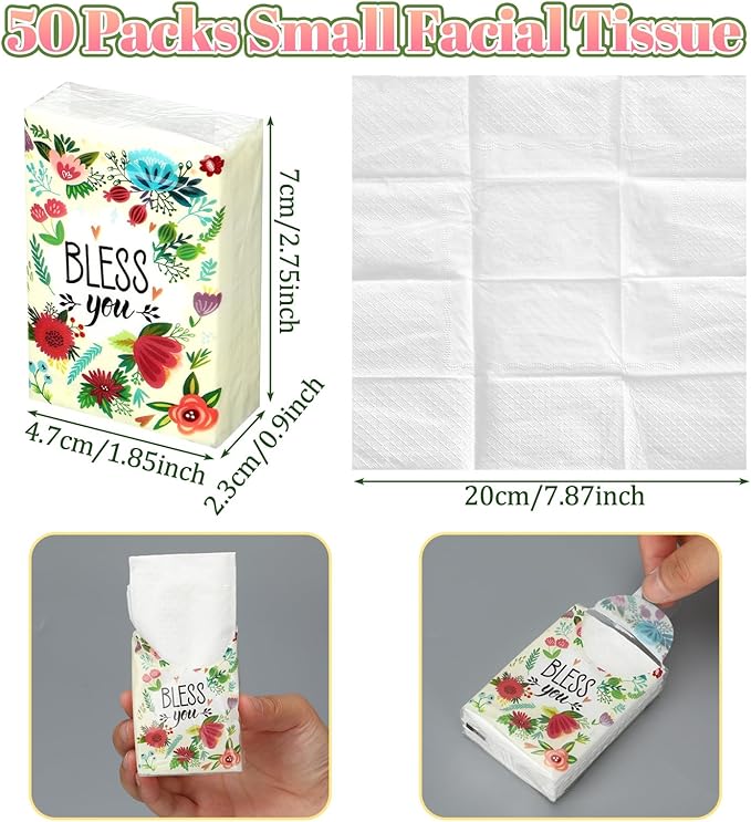50 Pack Christian Pocket Tissues Gifts Bulk Bible Verse Travel Packs Bulk 500 Sheet Small Tissues Pocket Packs 3 Ply Mini Travel Size Individual Religious Party Favor