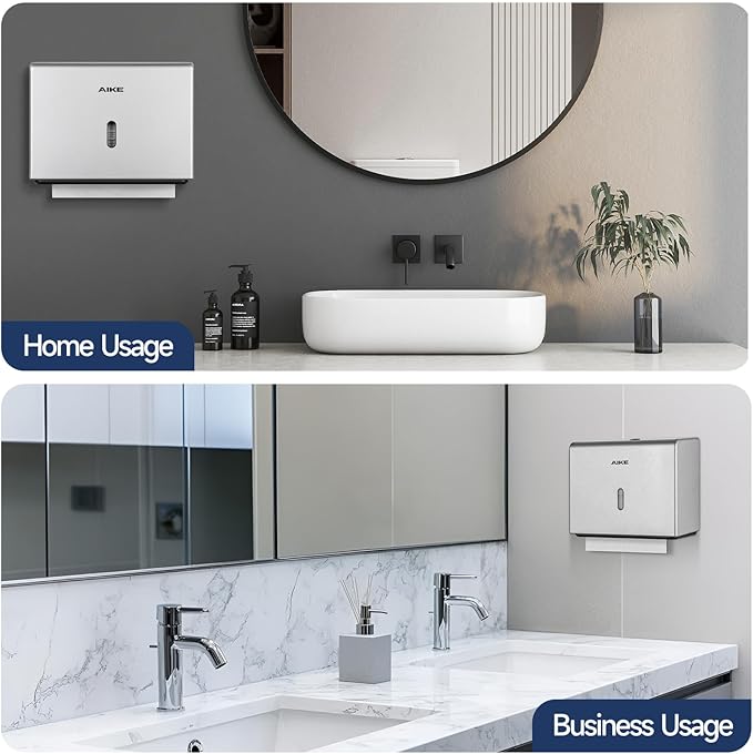 AIKE 200 Sheets Wall Mount Paper Towel Dispenser with Clear Window.Fit Multifold Paper Size 10"x3.1" or Smaller,Silver Finish