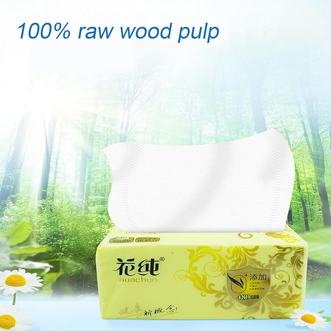 8 Packs Disposable Soft Facial Tissue, Napkin, Toilet Paper -Bag Cover NOT Box, Native Wood Pulp Fiber Material NOT COTTON, White Facial Paper Tissue, 4-Ply, 420 Sheets per Pack