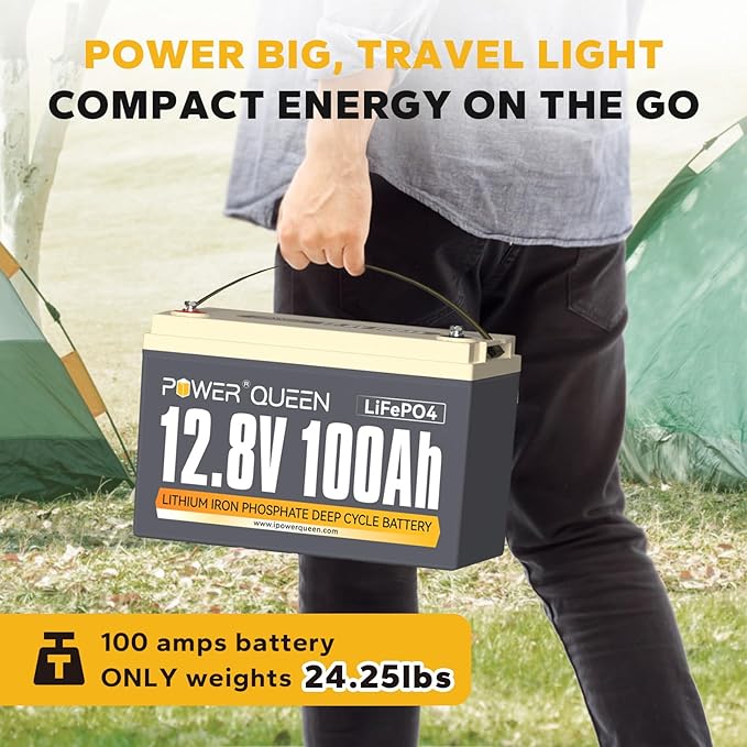 Power Queen 4 Pack 12.8V 100Ah LiFePO4 Battery, Built-in 100A BMS, Lithium Battery 1280Wh, Up to 15000+ Cycles, Support in Series/Parallel, widely used for Solar Home System, RV, Off-grid Life