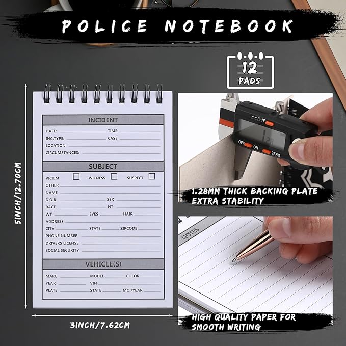 Teling 12 Pcs Public Safety Police Field Interview Notebook Report Notepad for Law Enforcement Officer Gifts Ticket Book Notebook Cop Interview Equipment Accessories, 70 Sheets/ 140 Pages(3x5 Inch)