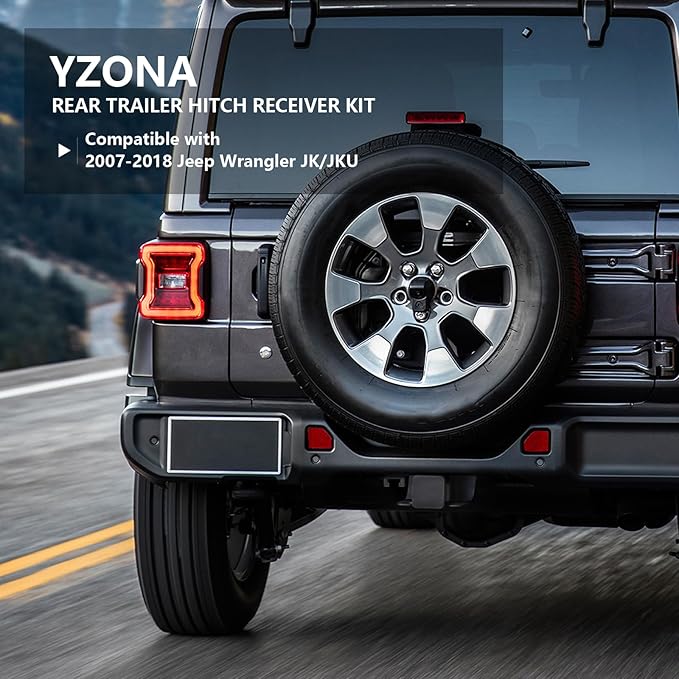 for Jeep Wrangler Tow Hitch Trailer Kit with 4-Pin Wiring Harness Compatible with 2007-2018 Jeep Wrangler JK JKU Hitch Receiver with Cover, 2 Inch Rear Bumper Towing Combo (2/4 Doors Unlimited)