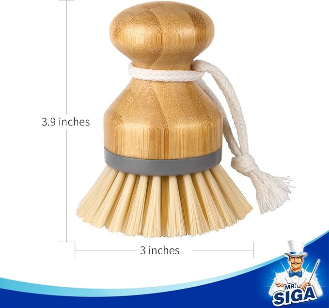 MR.SIGA Bamboo Palm Brush, Scrub Brush for Dishes Pots Pans Kitchen Sink Cleaning, Pack of 2