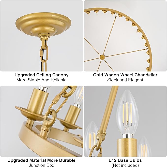 Wagon Wheel Chandeliers, 36-Light Gold Extra Large Modern Rustic Farmhouse Chandelier Adjustable Height Light for High Ceiling Living Room, Entryways, Foyer, Dining Room, Kitchen