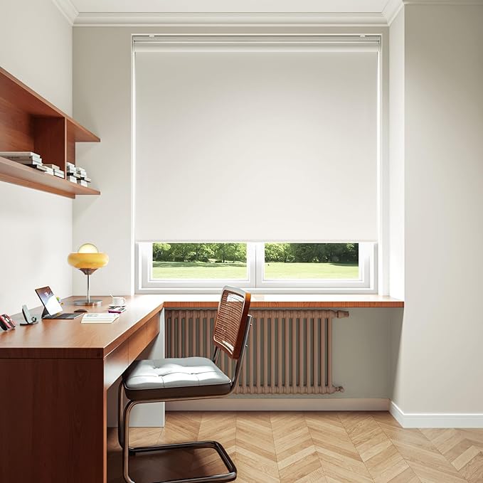 Cordless Roller Shades Blackout Blinds for Windows Room Darkening Rolled Up Shades with Spring System, UV Protection Window Shades Door Blinds for Home and Office (White, 70" W x 72" H)