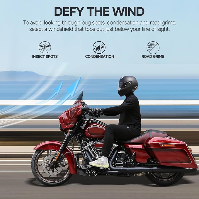 Motorcycle 8 inch Windshield Windscreen Windshield Fit For 1996-2013 Harley Davidson Touring Street Glide Electra Glide Tri Glide Flht Flhx Flhtk Flhtc Flhtcu, Black