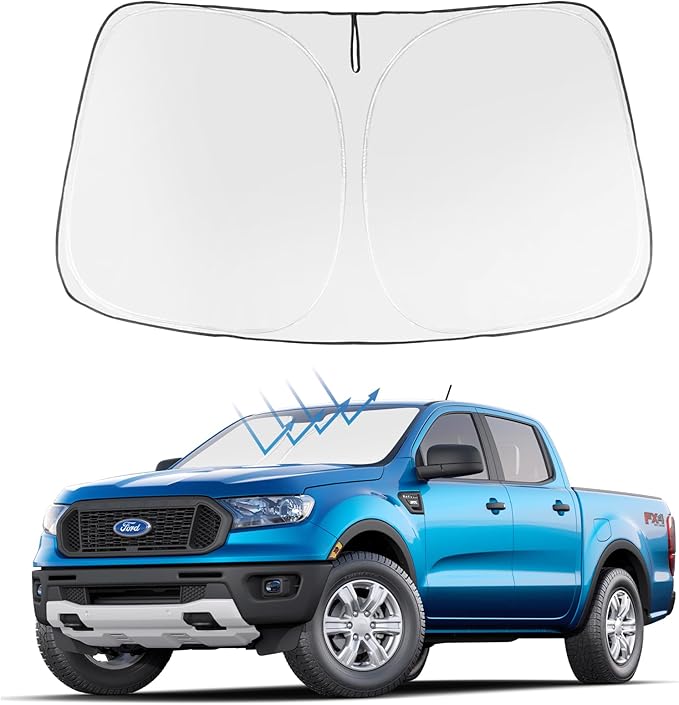 Proadsy Windshield Sun Shade for 2019-2025 2026 Ford Ranger, Custom Fit Front Window Sunshade Protector, Foldable UV Block Heat Shield, Keep Interior Cool, XL XLT Lariat Accessories