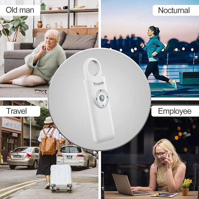 Thopeb® Personal Safety Alarm for Women – 130dB Loud Emergency Siren & SOS Strobe LED Light – Self Defense Keychain, College Dorm Room Essentials for Girls (White)