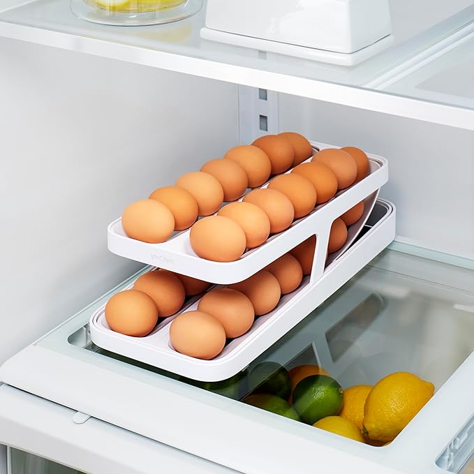 YouCopia RollDown® Egg Dispenser, Rolling Eggs Dispenser and Organizer for Refrigerator Storage, Double Track (Pack of 6)