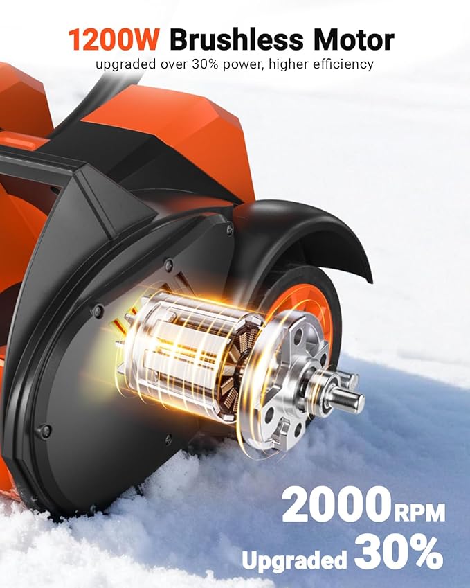 VOLTASK Cordless Snow Shovel with Wheels, 48V | 16-Inch | 4-Ah Brushless Cordless Snow Blower, Battery Snow Blower with Directional Plate & LED Lights (2 * 24V Battery & Dual Quick Charger Included)