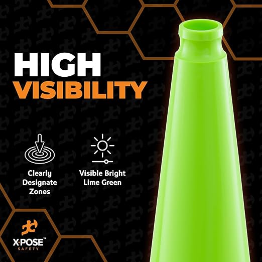 Xpose Safety 36” Lime Green Traffic Cone - 252 Pack - Premium PVC Safety Cone for Parking, Caution, Construction, Road Crews, Emergency Vehicle - MUTCD Compliant - DOT Approved
