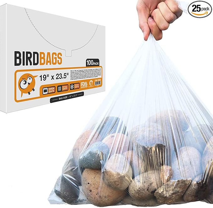 BirdBags Turkey Bags, 19” x 23.5” 25 Pack, Clear Plastic, Food Storage, Freezer, Oven, Groceries Bread