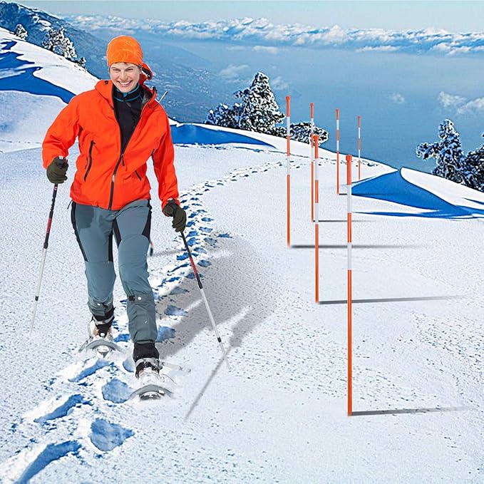 Sunnyglade 100 PCS 72 Inch Driveway Marker Set 1/4 Inch Dia Fiberglass Reflective Snow Stakes with Steel Drill Bit & Protection Gloves for Parking Lots, Walkways(100)