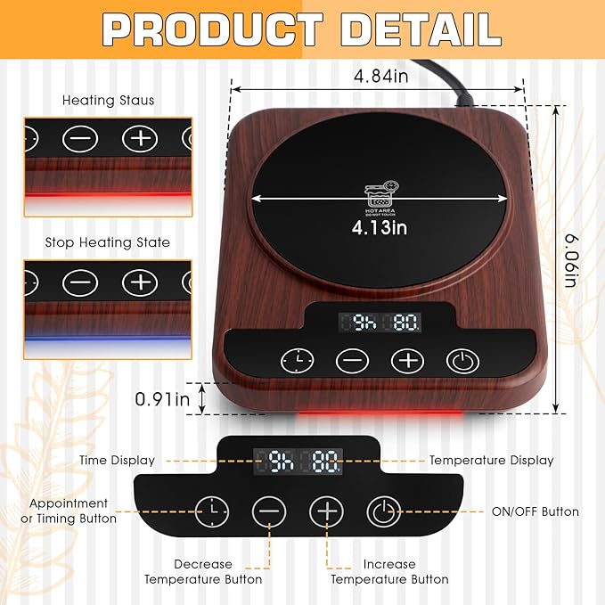 Upgraded Sourdough Starter Warmer, Precise 1°F Thermostat Control (70-100°F) Sourdough Warming Mat, Smart Memory Sourdough Warming for Sourdough Fermentation, 12-Hour Timer (Wood Grain)