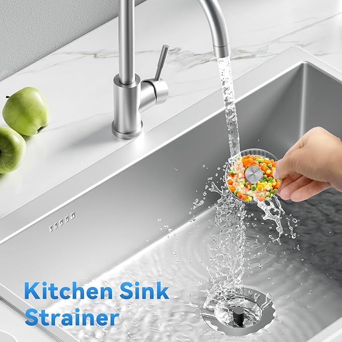 3-in-1 Stainless Steel Kitchen Gadget, JOMST Kitchen Sink Drain Strainer – Fast Drain, Water-Saving Stopper & Odor Blocker, 10,000 Pop-Up Tested, Fits Standard 3½″ Sink Drains