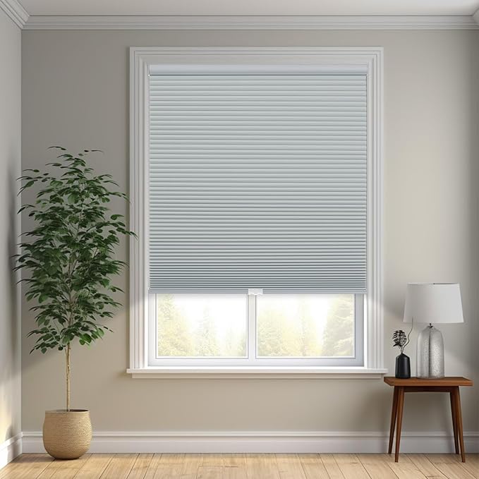 Changshade Cordless Cellular Shades, Blackout Honeycomb Shades for Windows, Pull Down Pleated Blinds, Easy to Install for Indoor Windows and French Doors,37" W x 72" H, Grey