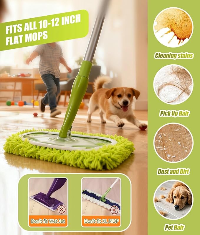 6 Pack Reusable Microfiber Mop Pads Compatible with Swiffer Sweeper Mop, Washable Wet Mopping Pad Refills and Dry Sweeping Cloths for Hardwood, Vinyl, Tile, Laminate, and Multi-Surface Cleaning