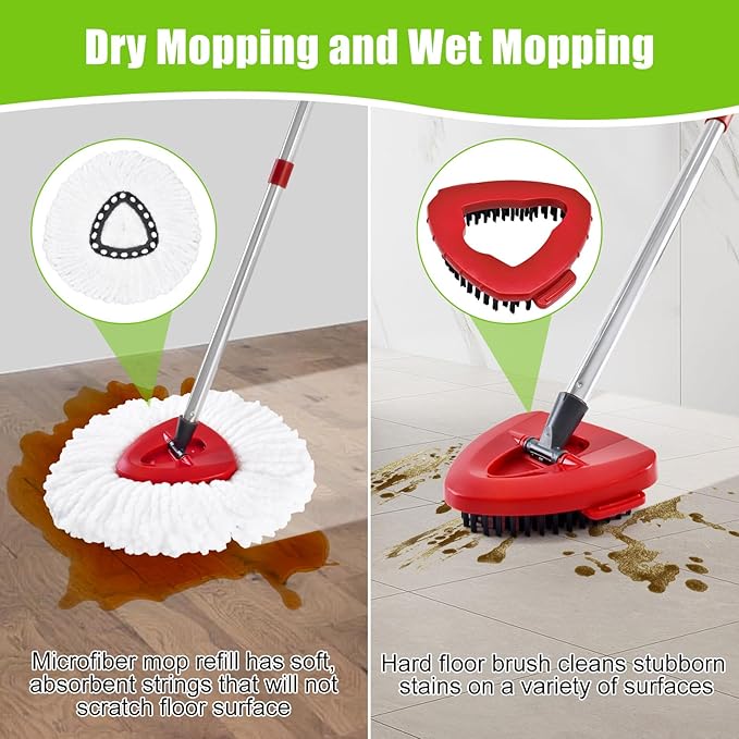 Spin Mop Replacement Head Base Scrub Brush Handle, 4-Section 30-to-58 inch Mop Replacement Stick Compatible with Ocedar Handle for Easy Wring Mops Refills 7 Pack