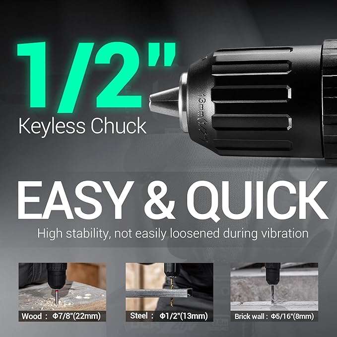 DCA 20V Cordless Hammer Drill Set, 354 In-lbs Torque, 1/2" Keyless Chuck, 22500 IPM, 2 Variable Speeds, 18+1+1 Position, Power Impact drill with 14 Drill/Driver Bits for Brick, Metal, Wood ADJZ2035i13