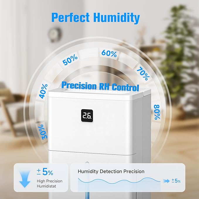 25 Pint Dehumidifier for Basement, Up to 3000 Sq.Ft, Quiet Dehumidifier with Drain Hose, Humidity Control, 24H Timer, Ideal for Bedroom, Bathroom, Room