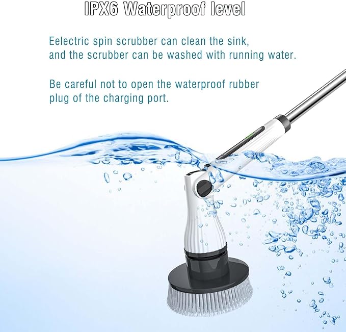 Electric Spin Scrubber, Cordless Cleaning Brush, Rechargeable Scrub Brush with 8 Replaceable Brush Heads, Adjustable Length and Angle Power Scrubber for Bathroom Tile Bathtub Glass