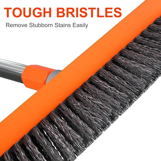 BITOPE Deck Scrub Brush with Long Handle, Heavy Duty Floor Scrubber with Stiff Bristles,Garage Concrete Cleaner Tool for Cleaning Tile Patio Outdoor Porch Indoor Kitchen Shower Bathroom