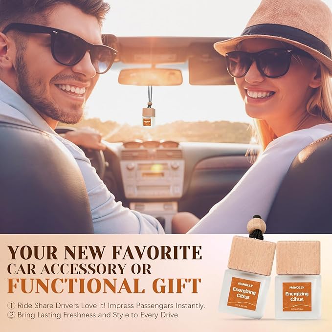 Car Air Freshener Hanging 2 Pack – Energizing Citrus Car Freshener Diffuser, Fall Car Air Freshener for Women and Men, Lasting up to 45 Days.0.27 FL OZ/8ML