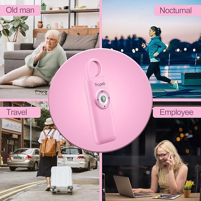 Thopeb® Personal Safety Alarm for Women – 130dB Loud Emergency Siren & SOS Strobe LED Light – Self Defense Keychain, College Dorm Room Essentials for Girls (Pink)