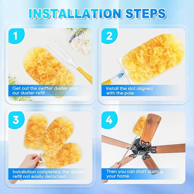 32 Count Duster Refill Compatible with Swiffer Duster Handle, 360° Heavy Duty Dusters Refills with 2 Detachable Handles Compatible with Swiffer Dusters for Cleaning, Blinds & Ceiling Fan