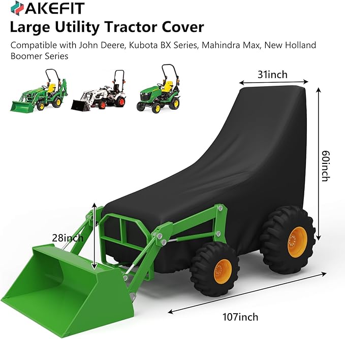 AKEfit Tractor Cover,420D Heavy Duty Waterproof, Dustproof, UV Protection Universal Tractor Covers for Kubota, John Deere,Bobcat & Compact Utility Tractors