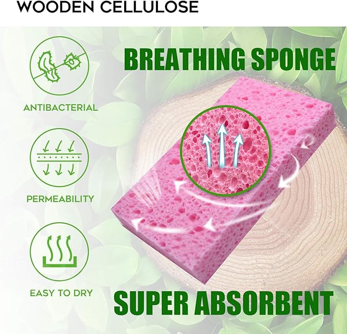 Compressed Cellulose Kitchen Sponges 12Pack，Non-Scratch Biodegradable Natural Colorful Sponge Scrub for Dishes Cleaning,Funny DIY Sponge for Kids