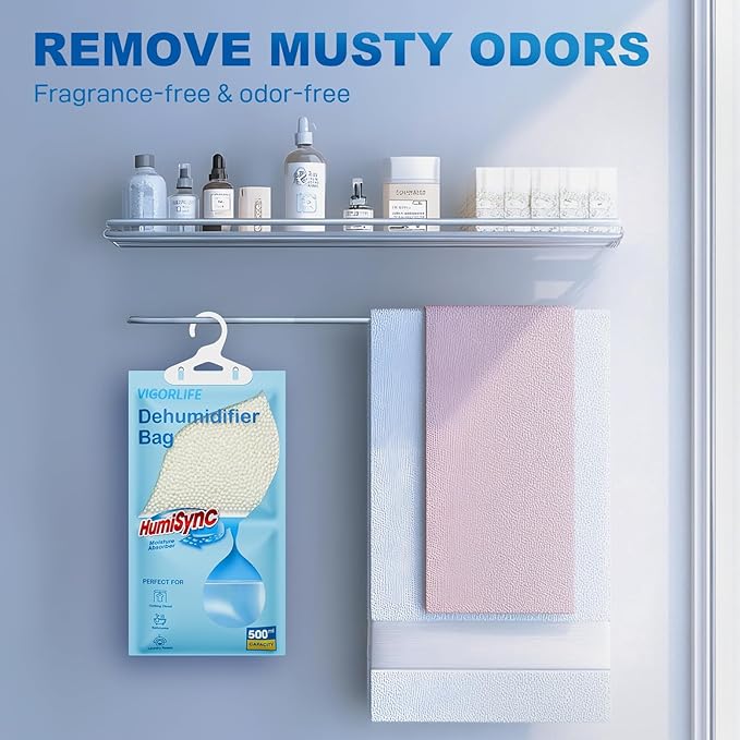 Moisture Absorbers,9.8OZ.,Hanging Closet Dehumidifier Bags,Desiccant,10 Pack Portable Humidity Packs for Bathroom,Closet,Wardrobe,Attract and Trap Excess Moisture, Blue