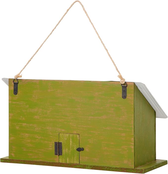 Glitzhome 14”L Wood Hanging Birdhouse for Outdoors, Licence Plate Route 66 Welcome Painted Bird House, Rustic Bird House for Bluebird Wren Sparrow, Bird Nest Box for Garden Patio, Washed Green