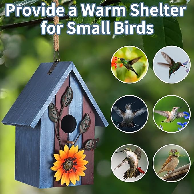 Birdhouse,Nesting Boxes for Birds, Rustic Wooden Flower Nesting Box for Birds for Outdoors, Hanging Bridal House for Garden Decoration, Blue