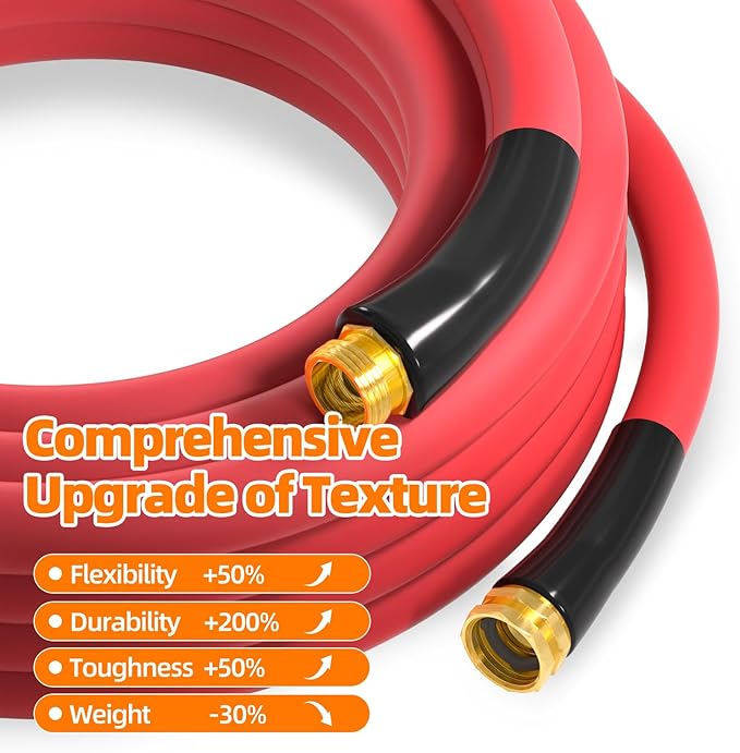 Hot/Cold Heavy Duty Water Garden Hose -50℉ to 190℉, Water Garden Hose 100 ft x 5/8'', 600Psi & Lightweight & Flexible Rubber Hose with 3/4'' Brass fittings for Outdoor, Yard, RV