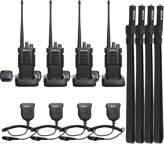 Retevis RT29 High Power Two Way Radios Long Range, Rugged Walkie Talkies for Adults with Foldable Antenna, 3200mAh, Rechargeable 2 Way Radios with Mic, Professional Radio for Construction(4 Pack)