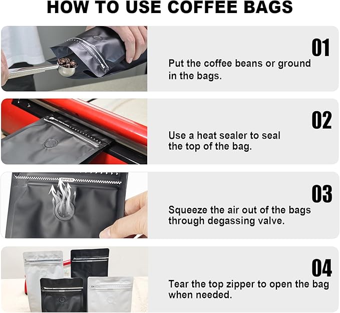 Coffee Bags with Valve(60pcs,8 oz,1/2 lb) Vented Coffee Beans Packaging Bags High Barrier Aluminumed Foil Flat Bottom Heat Sealed Side Zipper Resealable Storage Bag for Home or Business（White+Orange）