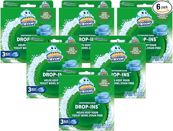 Scrubbing Bubbles Toilet Bowl Tablets, Continuous Clean Toilet Drop In Discs, Each Tablet Provides 4 Weeks of Protection Against Stains and Build Up, 3 Count (Pack of 6)