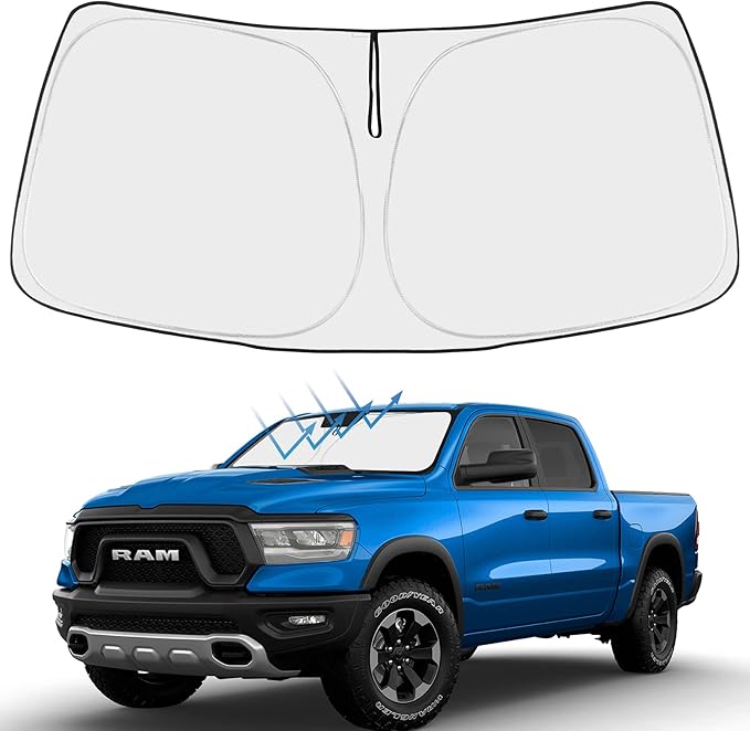 Proadsy 2025 Upgrade Windshield Sun Shade Custom Fit Dodge RAM 1500 2Dr 2019-2024 2025 4-Layer Foldable Front Sunshade Protector Sun Visor Blocks UV Rays Keep Car Cooler