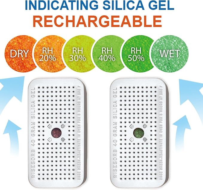 Silica Gel Canister, 40 Gram Silica Gel Desiccant Canister (Orange to Green), Reusable Desiccant Dehumidifier, Pack of 6