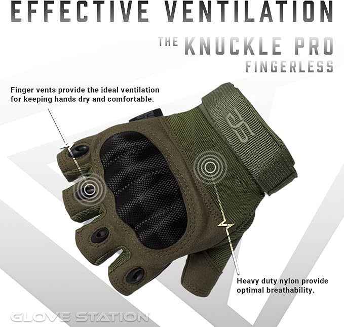 Glove Station- Fingerless Knuckle Tactical Gloves for Men - Motorcycle Gloves for Tactical Shooting, Airsoft, Hunting, Police Work and Hiking