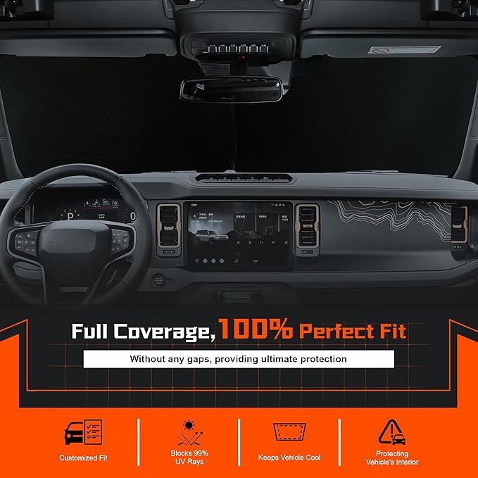 Custom Fit Windshield Sun Shade for Malibu 2016-2025 - Full Coverage, 210T Reflective Fabric, Double-Layer Design - Blocks 99% UV Rays, Keeps Car Cool, Easy to Install and Store