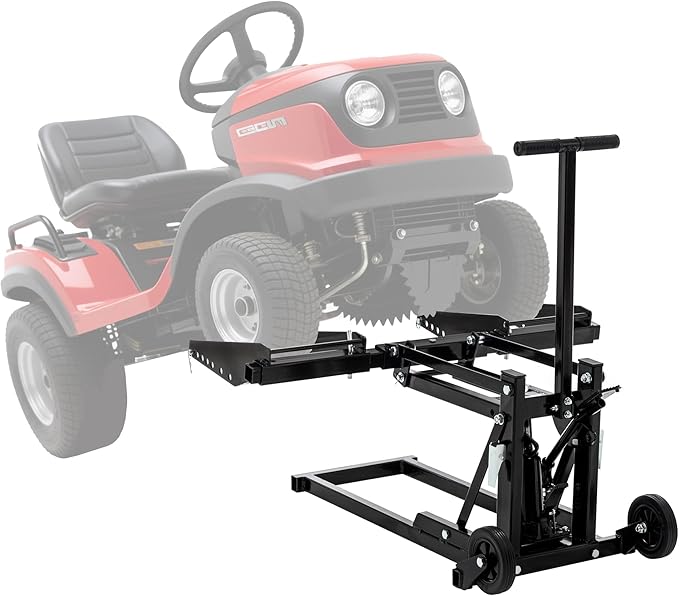 Heavy Duty Lawn Mower Lift Jack 550lbs Capacity Riding Mower Lift with Safety Lock& Non-Slip Wheels Lawn Tractor Lift Adjustable Wheel Span Suitable for Tractors and Zero Turn Lawn Mowers