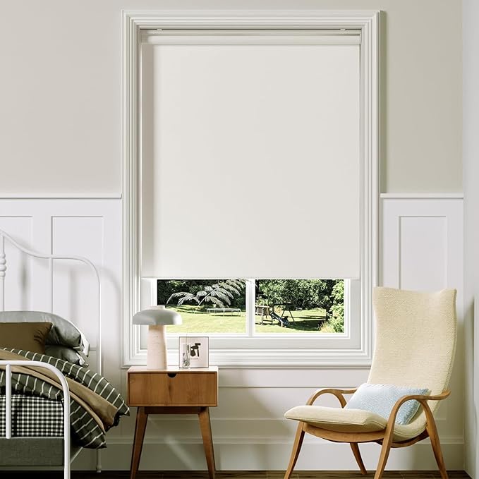 Cordless Roller Shades Blackout Blinds for Windows Room Darkening Rolled Up Shades with Spring System, UV Protection Window Shades Door Blinds for Home and Office (White, 34" W x 72" H)